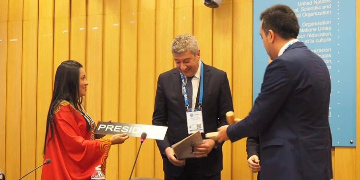 En la Unesco: Ministra Aloha Núñez pronuncia discurso con motivo del traspaso de la presidencia del Mnoal a Azerbaiyán.