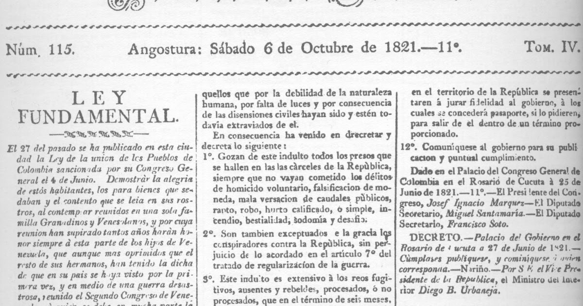La unión de naciones como garantía de la libertad Suramericana. 200 años de la Ley Fundamental de Colombia 1819-2019