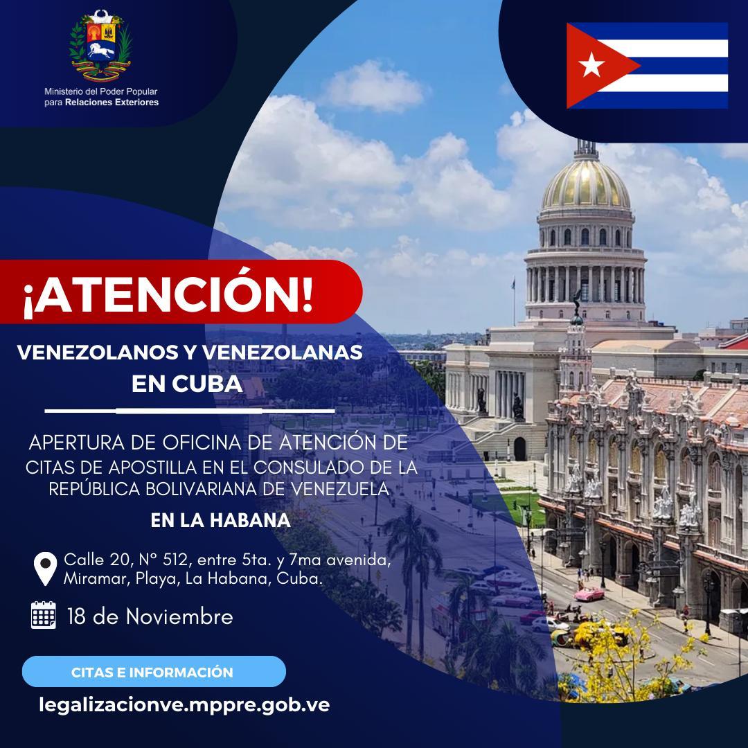 Consulado de Venezuela en Cuba atenderá citas de apostilla