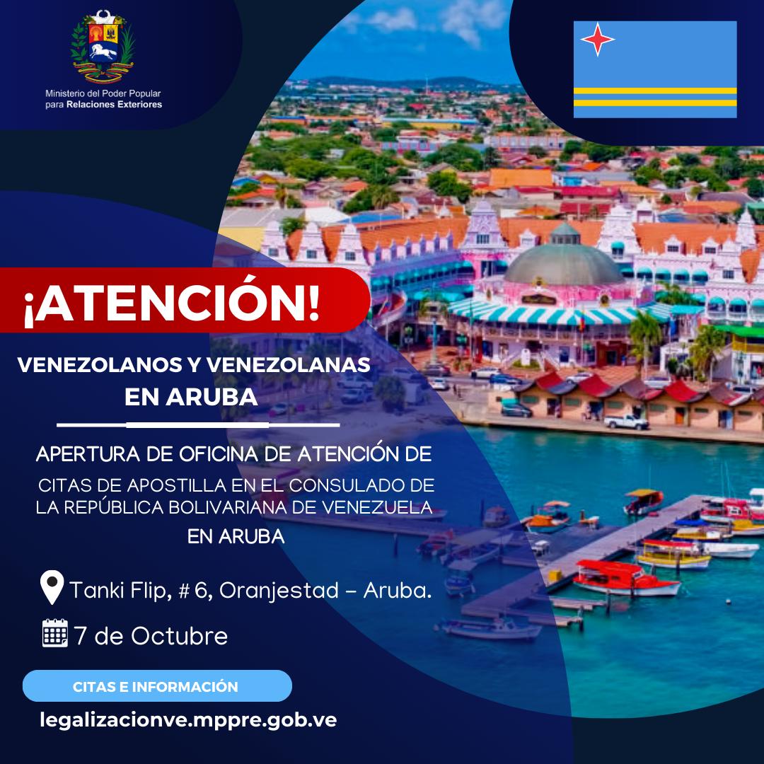 Consulado de Venezuela en Aruba atenderá citas de apostilla