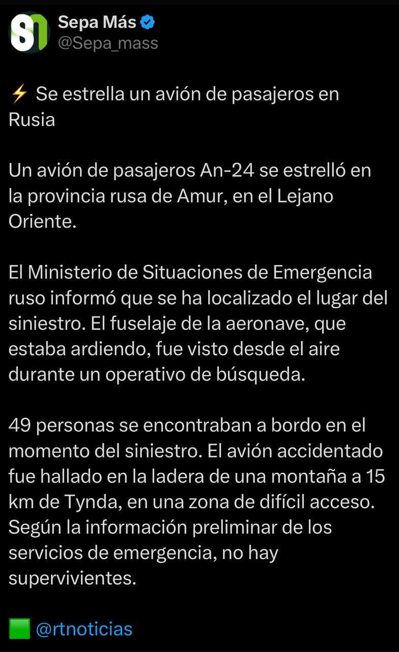 Venezuela expresó sus condolencias a Rusia por la pérdida de connacionales en accidente aéreo