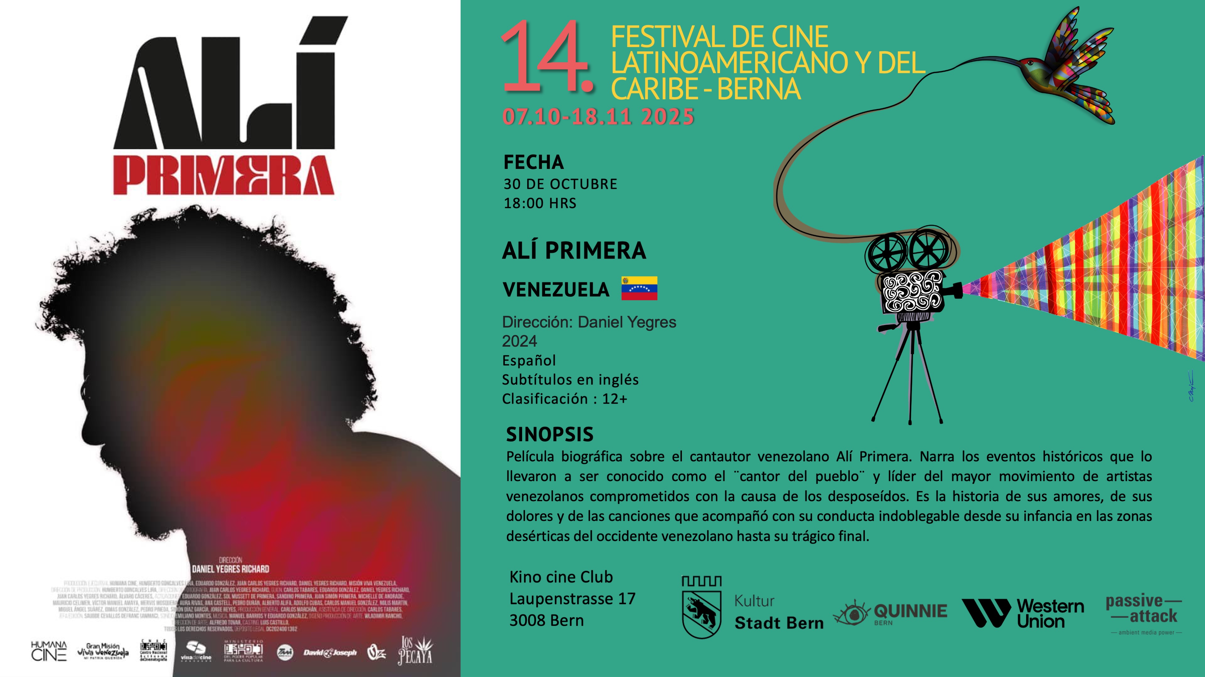 Venezuela proyecta película "Alí Primera" en Festival de Cine de Berna