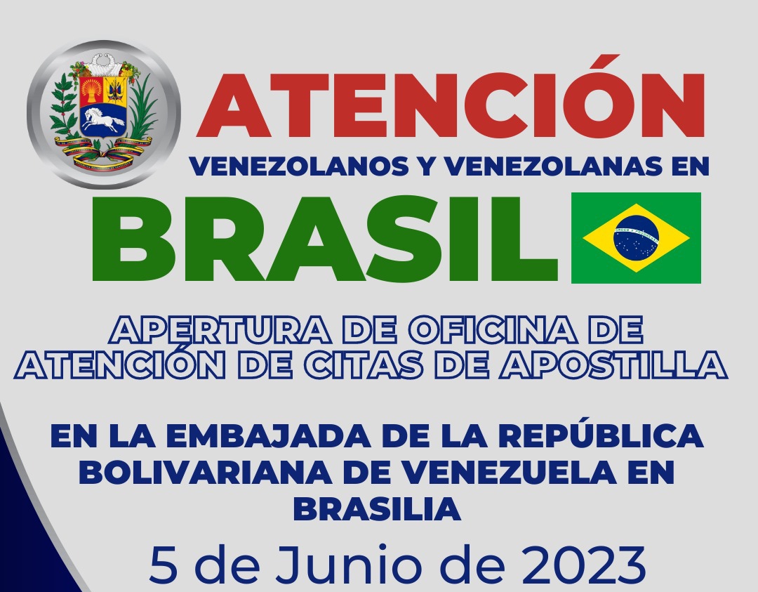 Venezuela activa el próximo 5 de junio Oficina de Citas para Apostilla en Brasilia