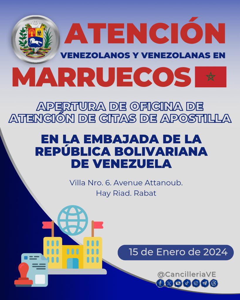 Venezuela inaugura Oficina de Atención de Citas de Apostilla en Marruecos
